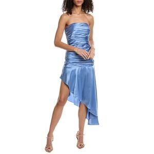 Cinq a Sept Eliza Strapless Dress Deja Blue 100% Silk Satin Asymmetric SZ 8 NWT